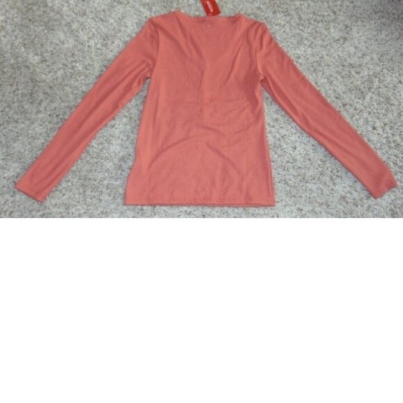 Womens Guess Henly Shirt Large Orange Ribbed Long Sleeve Scoop Snap Neck Top - Picture 5 of 5